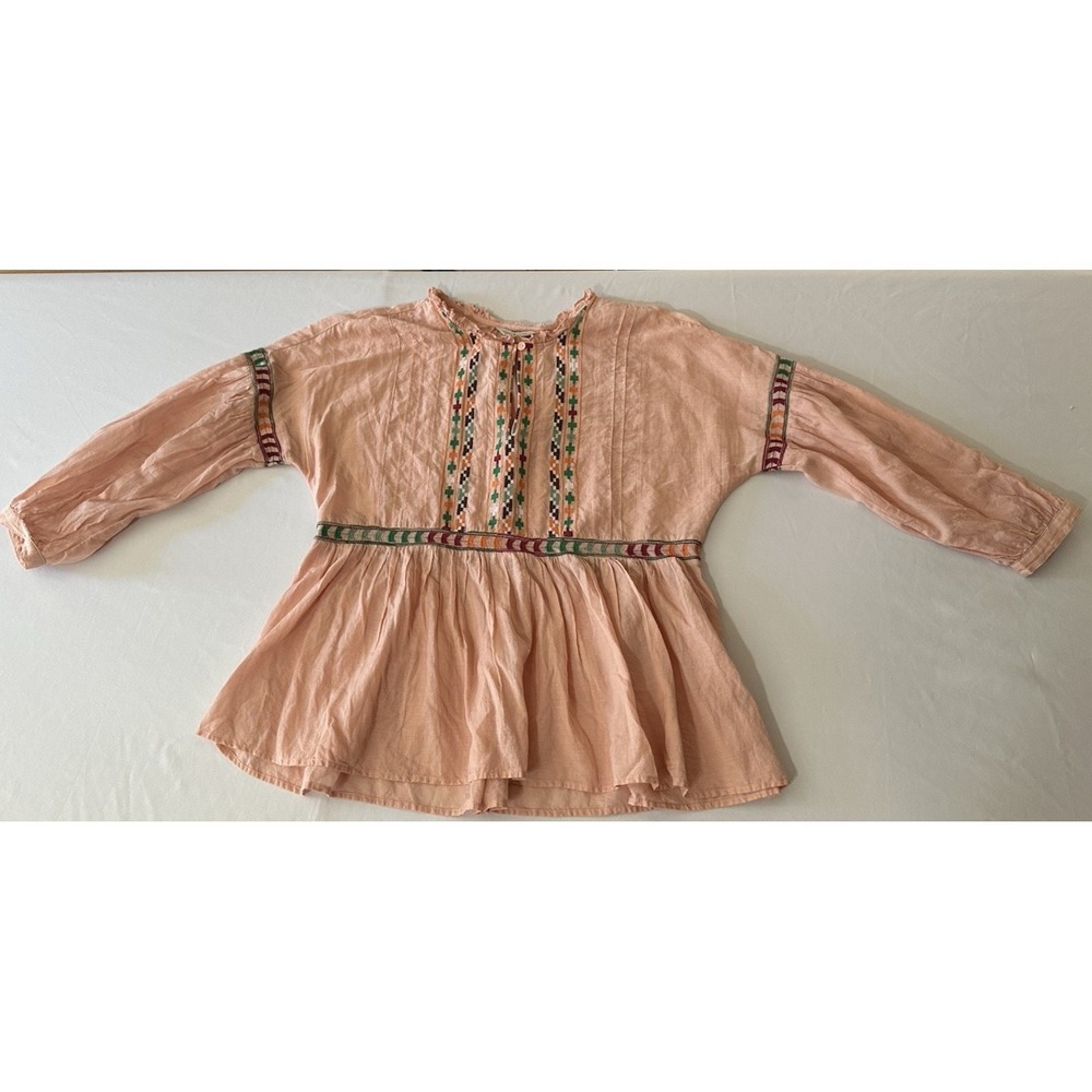 Lucky Brand Women's Peach Embroidered‎ Boho Peasant Tunic Top Medium